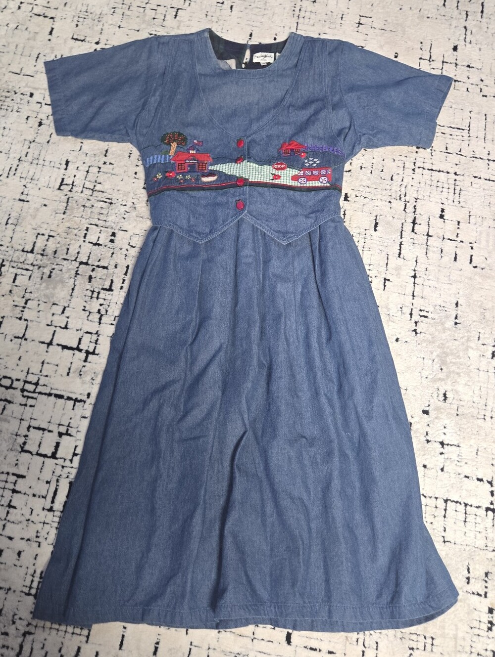 Friday wear Womens Denim Maxi Dress Vintage Cottagecore Apple Butrons Size 18